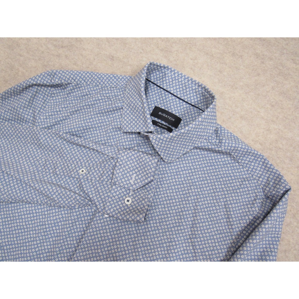 Bugatchi Mens Air Blue 8 Way Stretch Micro Floral Button Down Shirt BF9381K60 L